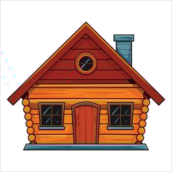 Cozy log cabin with chimney illustration. Rustic wooden home perfect for wilderness retreat branding and outdoor adventure themes. vector