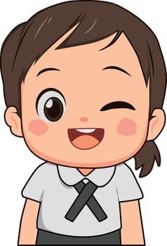 Playful cartoon girl winking mischievously, great for playful interactions, secrets, or a friendly gesture. Adds a fun, flirty touch. vector