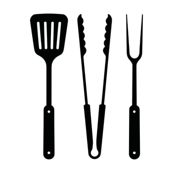 Barbecue utensils spatula tongs and fork silhouette vector
