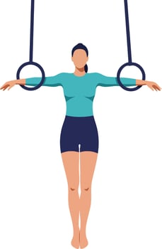 Woman gymnast performing on gymnastic rings fitness exercise strength training illustration vector