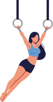 Woman exercising on gymnastic rings fitness training strength and flexibility workout illustration vector