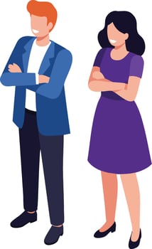Young man and woman standing with arms crossed confident posture casual clothing illustration vector