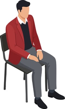 Man Sitting on Chair Wearing Red Jacket and Gray Pants Casual Male Illustration vector