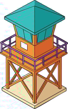 Watchtower tower structure with teal roof and orange wooden frame in style illustration vector
