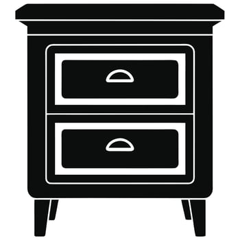 Simple Two-Drawer Nightstand Silhouette Elegant Minimalist Bedroom Furniture Icon in Black and White - Professional digital artwork with vibrant colors and detailed composition vector