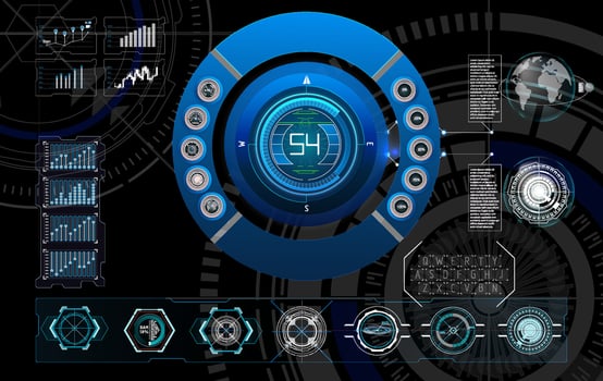High-tech digital interface displaying data metrics and analytics for real-time monitoring and analysis. vector