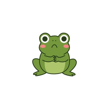 An icon of a cute cartoon frog sitting with its hands clasped and a concerned or worried expression, suggesting contemplation, worry, or distress. vector