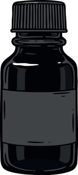 Small black medicine bottle with black cap and blank label for essential oils or liquid storage illustration vector