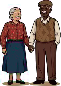 Elderly couple holding hands smiling together happy senior man and woman in casual clothing illustration vector