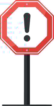 Warning sign with exclamation mark on red octagonal shape for alert and caution illustration vector