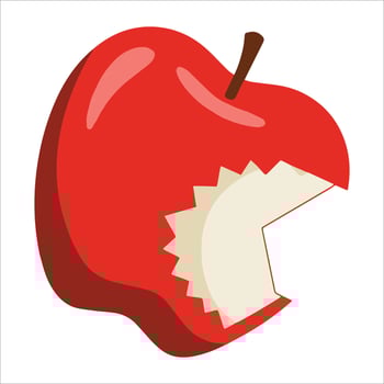 Red bitten apple with leaf illustration. Fresh fruit graphic perfect for healthy lifestyle branding and education themes. vector
