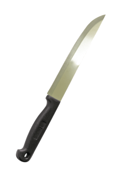 Single silver kitchen knife with black handle isolated with clipping path in file format png