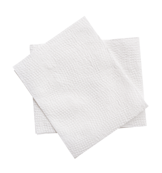 Two pieces of folded white tissue paper or napkin paper in stack isolated with clipping path in file format png
