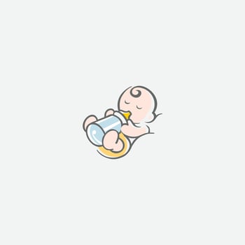 A baby is sitting on a chair with a bottle vector