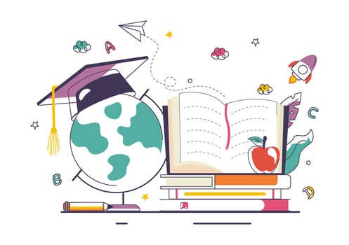 Concept of International Literacy Day with Open Books and Alphabet Letters vector