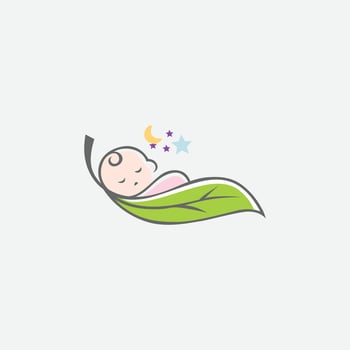 A baby sleeping in a leaf with stars and stars vector