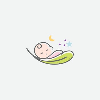 A baby sleeping in a leaf with stars and moon vector