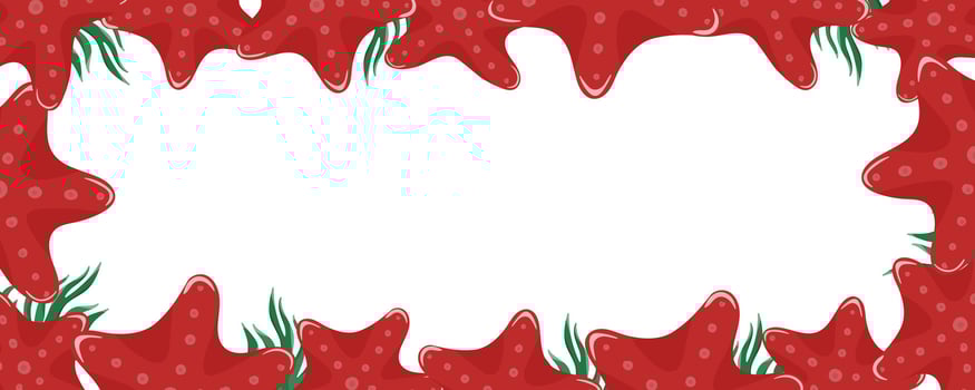 A frame with red starfish and green seaweed vector