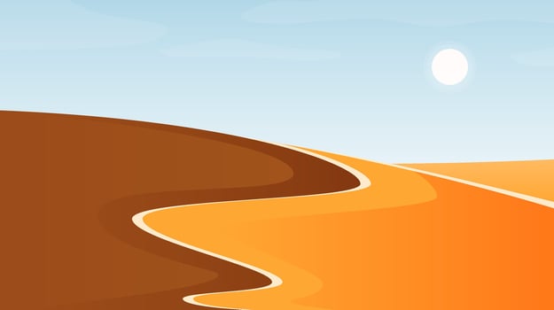 Desert with sand dunes. African or Arabian landscape and terrain background. Sandy hills in minimalistic flat style. vector