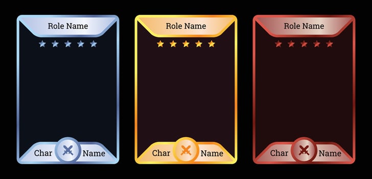 luxury game card frame template with blue, gold and ruby colors, for card game template vector