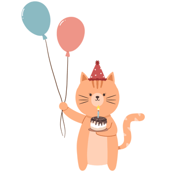 cute cat illustration carrying balloons and birthday cake png