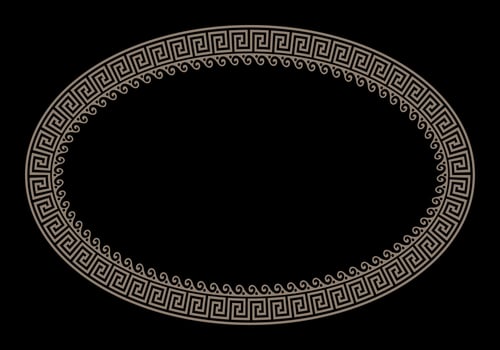 Gold Oval frame in Ancient Greek style isolated on black background. Greek meander. Circular ornament. Patterns of Greece, ancient Rome. Greek style. For textile, embroidery, porcelain, ceramics vector