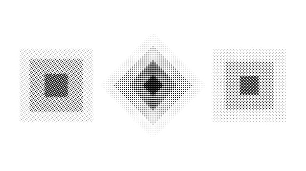 Halftone concentric square set. Comic texture rectangles collection. Dotted design elements collection. Abstract background. vector