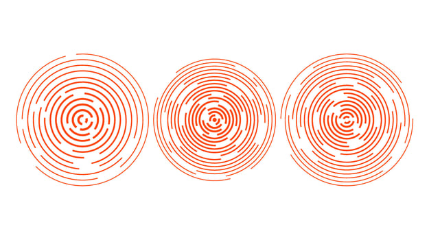 Red concentric ripple circles set. Sonar or sound wave rings collection. Epicentre, target, radar, vibration element concepts. Radial signal. vector