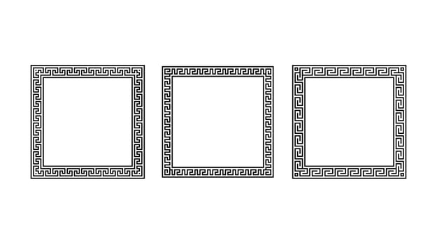 Greek ornament square frames set. Meander rectangle pattern collection. Ancient Greek fret borders. Geometric meandros motif. vector