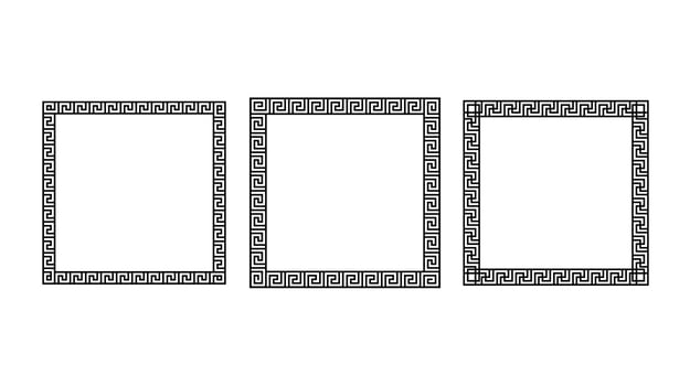 Greek ornament square frames set. Meander rectangle patterns collection. Ancient Greek fret borders. Different geometric meandros motif. vector