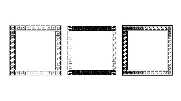Greek ornament square frames set. Meander rectangle patterns collection. Ancient Greek fret borders. Geometric meandros motif vector