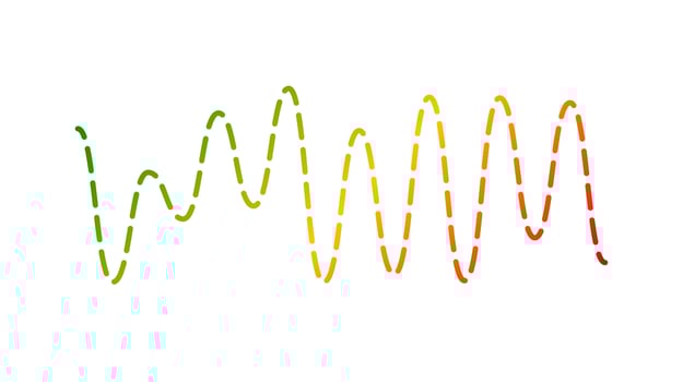 Colored curve sound wave. Voice or music audio signal. Dotted sinusoid line. Electronic radio graphic. vector