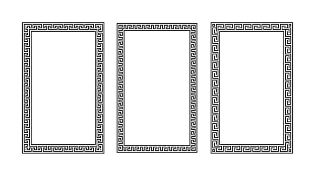 Greek ornament rectangle frame set. Meander square patterns collection. Ancient Greek fret borders. Geometric meandros motifs vector