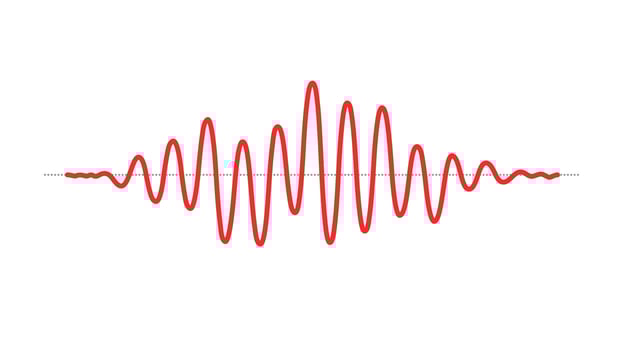 Red sinusoid impulse signal line. Black curve sound wave. Voice or music audio concept. Pulsating electronic radio graphic. vector
