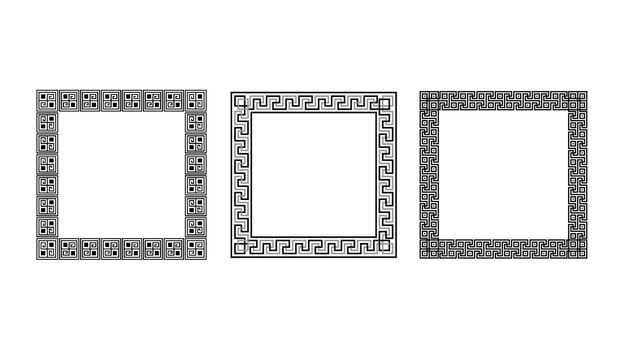 Greek ornament square frames set. Meander rectangle patterns collection. Ancient Greek fret borders. Different geometric meander motif vector