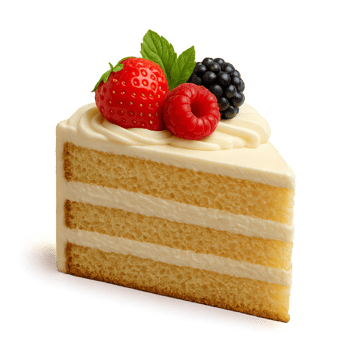 Delicious Single Slice of Creamy Cake with Fresh Berries and Mint png