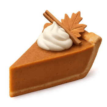 Pumpkin Pie Slice with Whipped Cream and Maple Leaf Decoration png