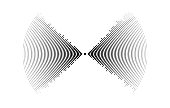 Sound wave signal. Radio or music audio concept. Epicentre or radar icon. Radial signal or vibration elements. Impulse curve lines. Concentric ripple semicircles vector
