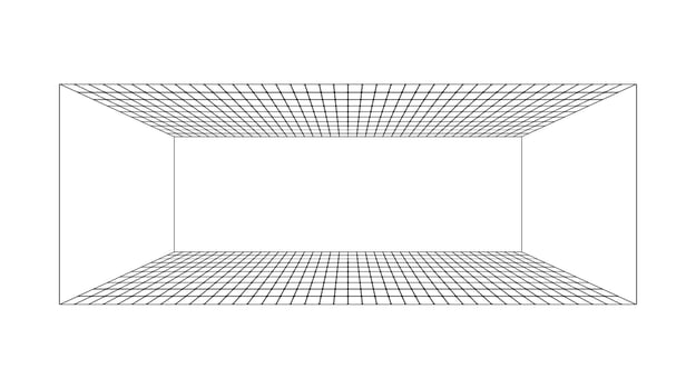 Perspective grid background. Rectangle wireframe room or box. Design element. vector