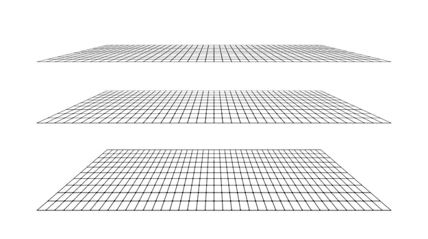 Flat grid surface set. Rectangle plane in different perspective. Different angles design elements collection. vector