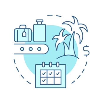 Paid time off soft blue concept icon. Vacation, travelling. Resort, tourism. Monthly planner. Round shape line illustration. Abstract idea. Graphic design. Easy to use in article, blog post vector