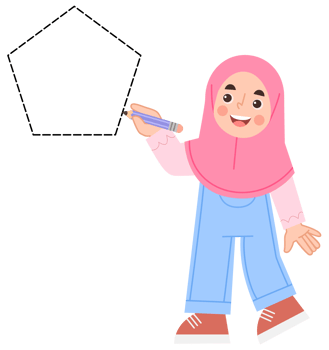 Illustration of a hijab girl learning to trace a pentagon shape. Illustration of geometric shapes png