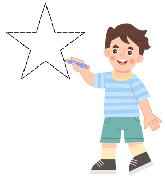Illustration of a little boy learning geometric shapes png