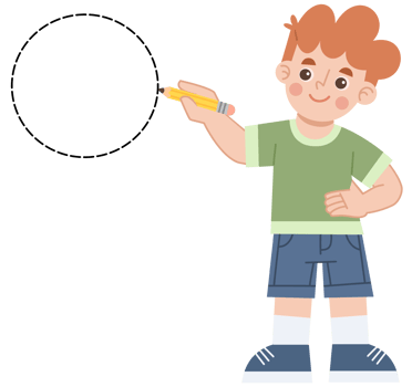 Illustration of a boy learning to trace a circle shape. Illustration of geometric shapes png