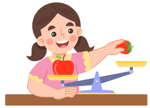 Illustration of a cheerful girl learning about scales png