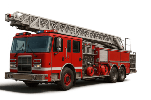3D Render of a Realistic Fire Truck with Ladder and Detailing png