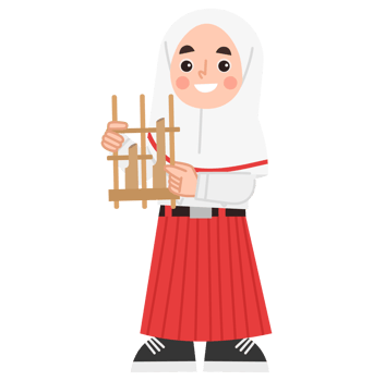 Illustration of Indonesian elementary school girl playing angklung png