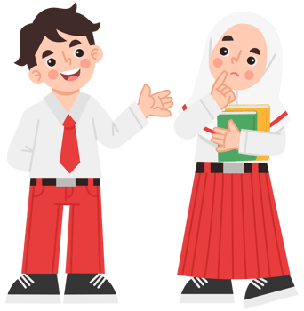 Illustration of Indonesian elementary school girls and boys talking png
