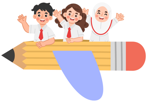 Illustration of Indonesian elementary school students riding pencils png
