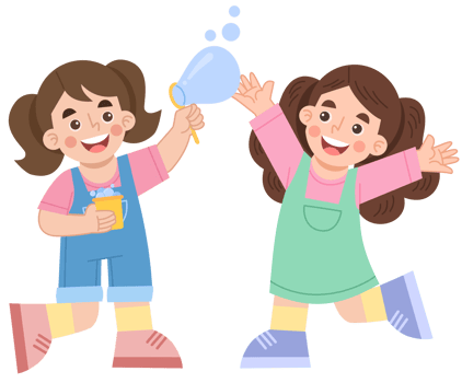 Illustration of cheerful little girl playing with bubbles png